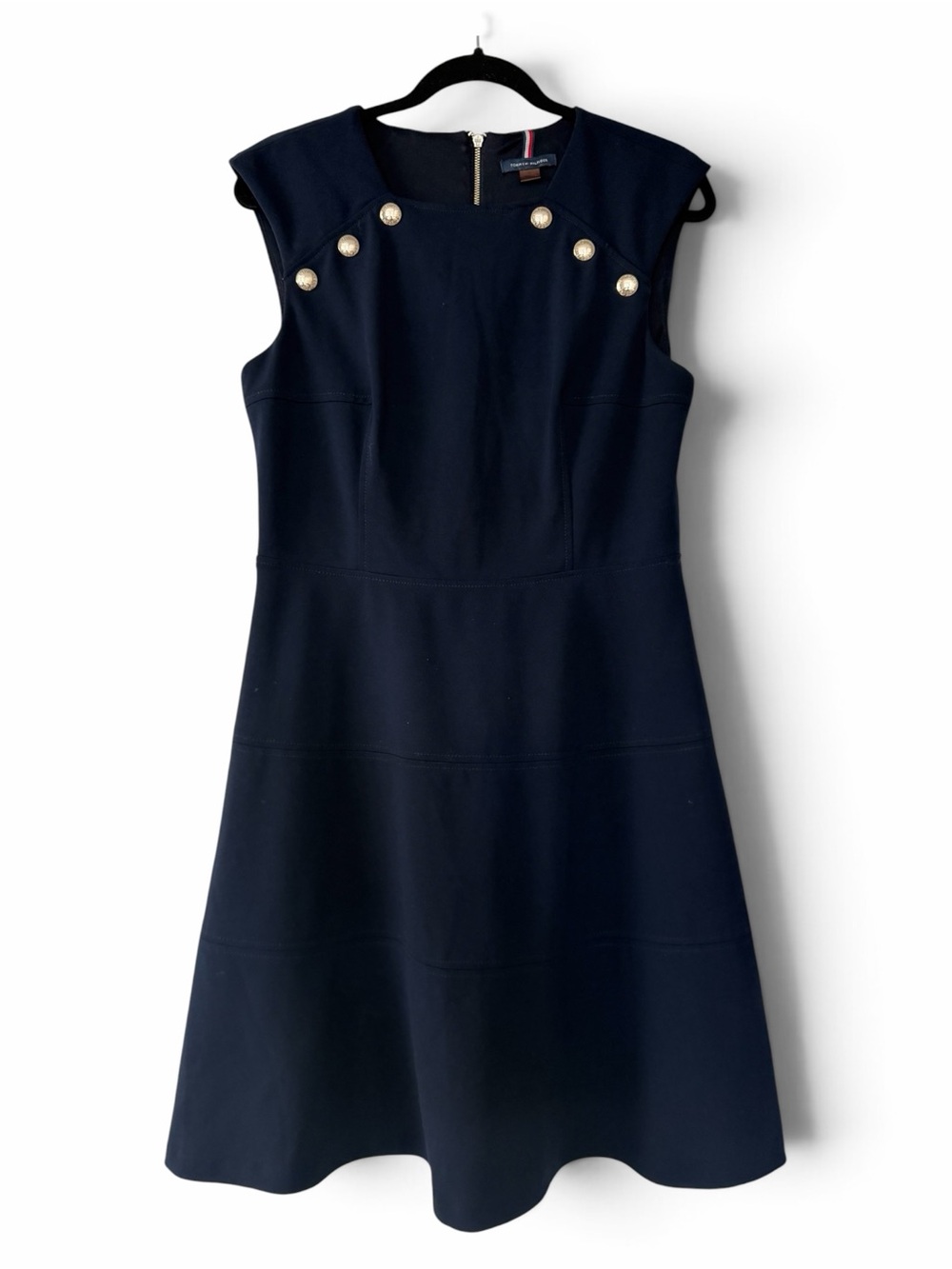Tommy Hilfiger Navy A-Line Dress with Gold Accent Buttons